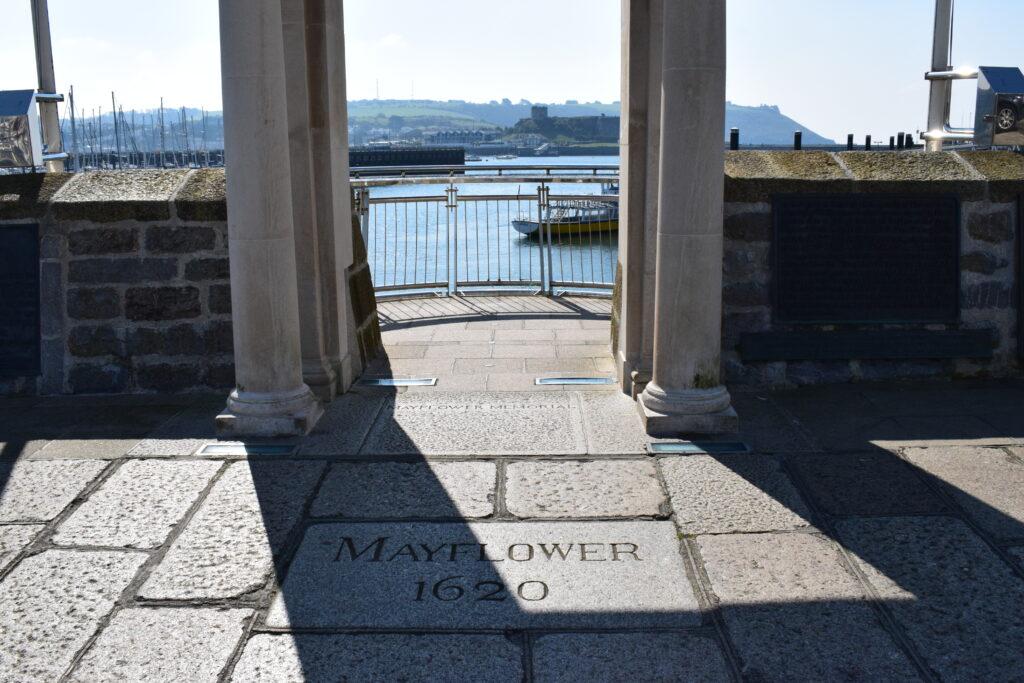 Historical site, Mayflower Steps, at the Barbican opposite Sutton Harbour