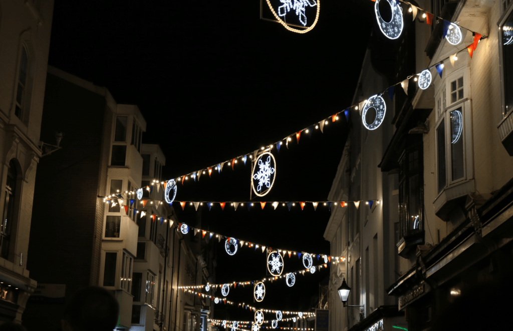 Christmas lights on Southside Street, Plymouth Barbican